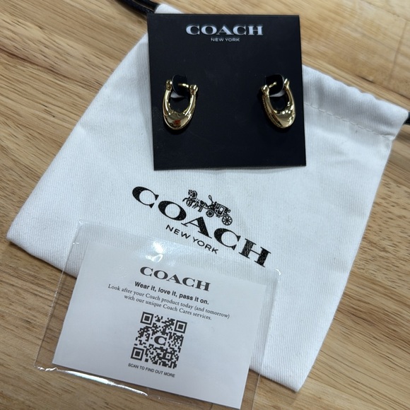Coach Gold Hoop Earrings with Signature Logo - Picture 6 of 6